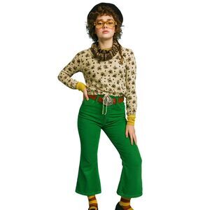 VINTAGE SEARS Women’s Mock Neck Floral Printed Polyester Top Cream Size Large